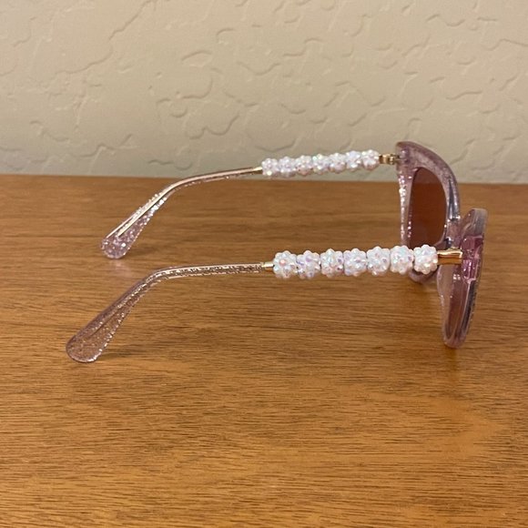 New Lele Sadoughi Sunglasses Rose Glitter Chelsea Cat-Eye NWT with Pouch - Picture 8 of 15